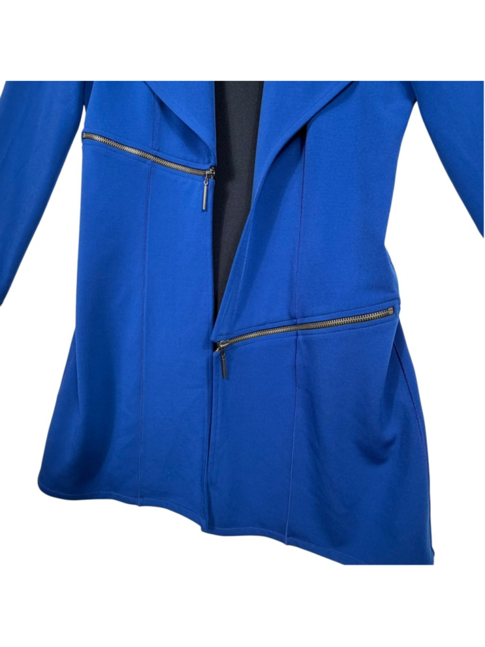 Eva Varro Barcelona Blazer Jacket Royal Blue Asymmetrical Zipper Womens Medium - Picture 4 of 7